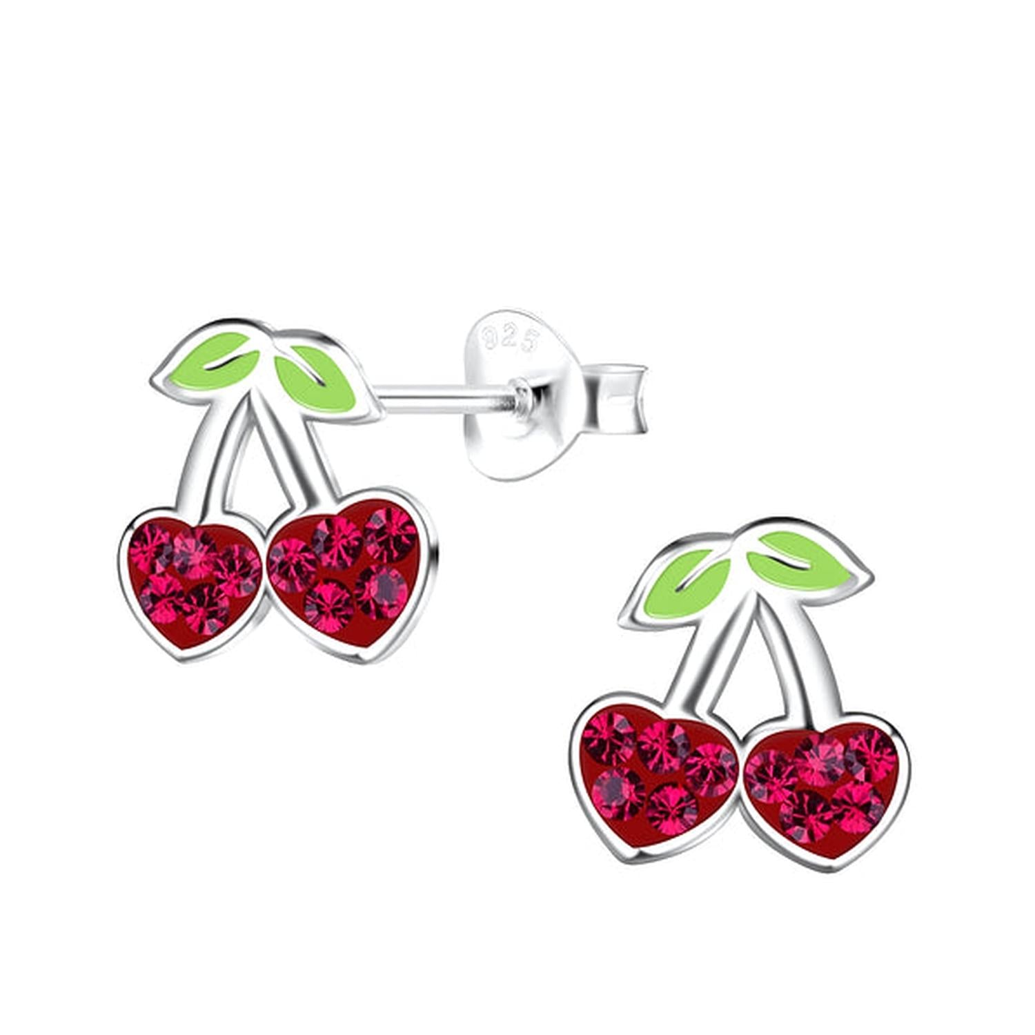 Sterling Silver Earrings for Girls Crystal Cherry Design - Melchior Jewellery 