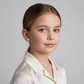 Young girl wearing Melchior Jewellery children's sterling silver earrings heart design
