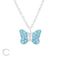 Melchior Jewellery children's aqua blue butterfly necklace with sparkling gemstones on silver chain
