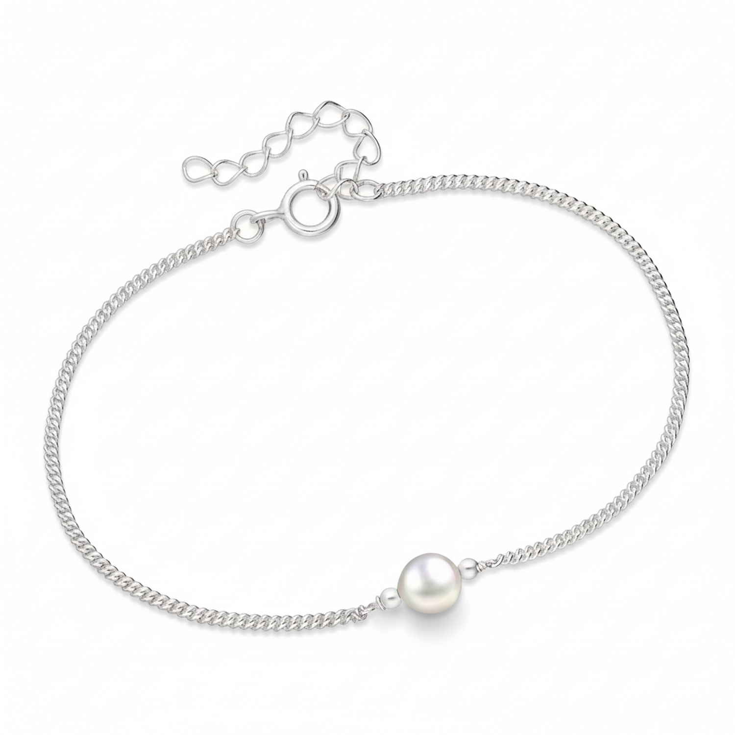 Melchior Jewellery sterling silver pearl bracelet with delicate chain and single white pearl charm