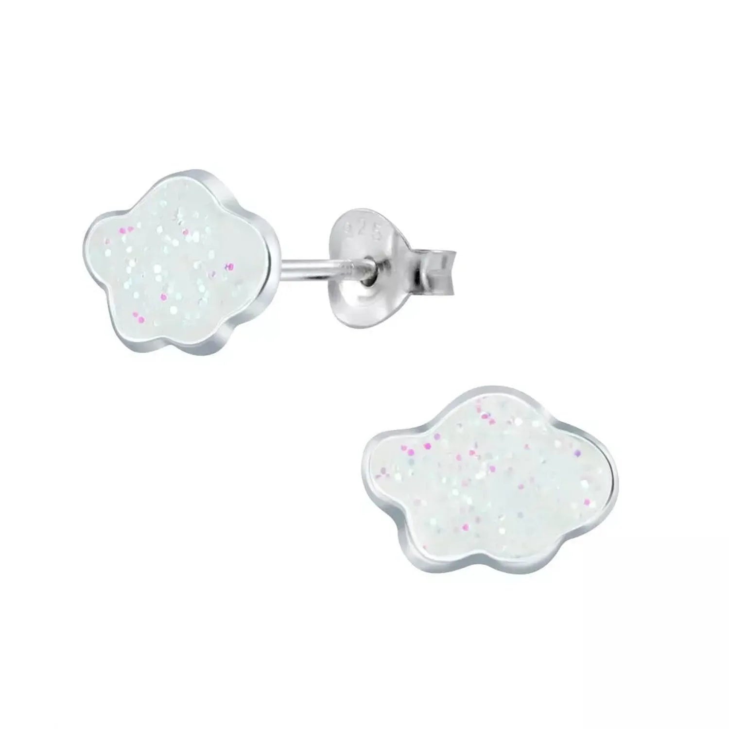 Children's Sterling Silver White "Sparkly Cloud" Stud Earrings - Melchior Jewellery 