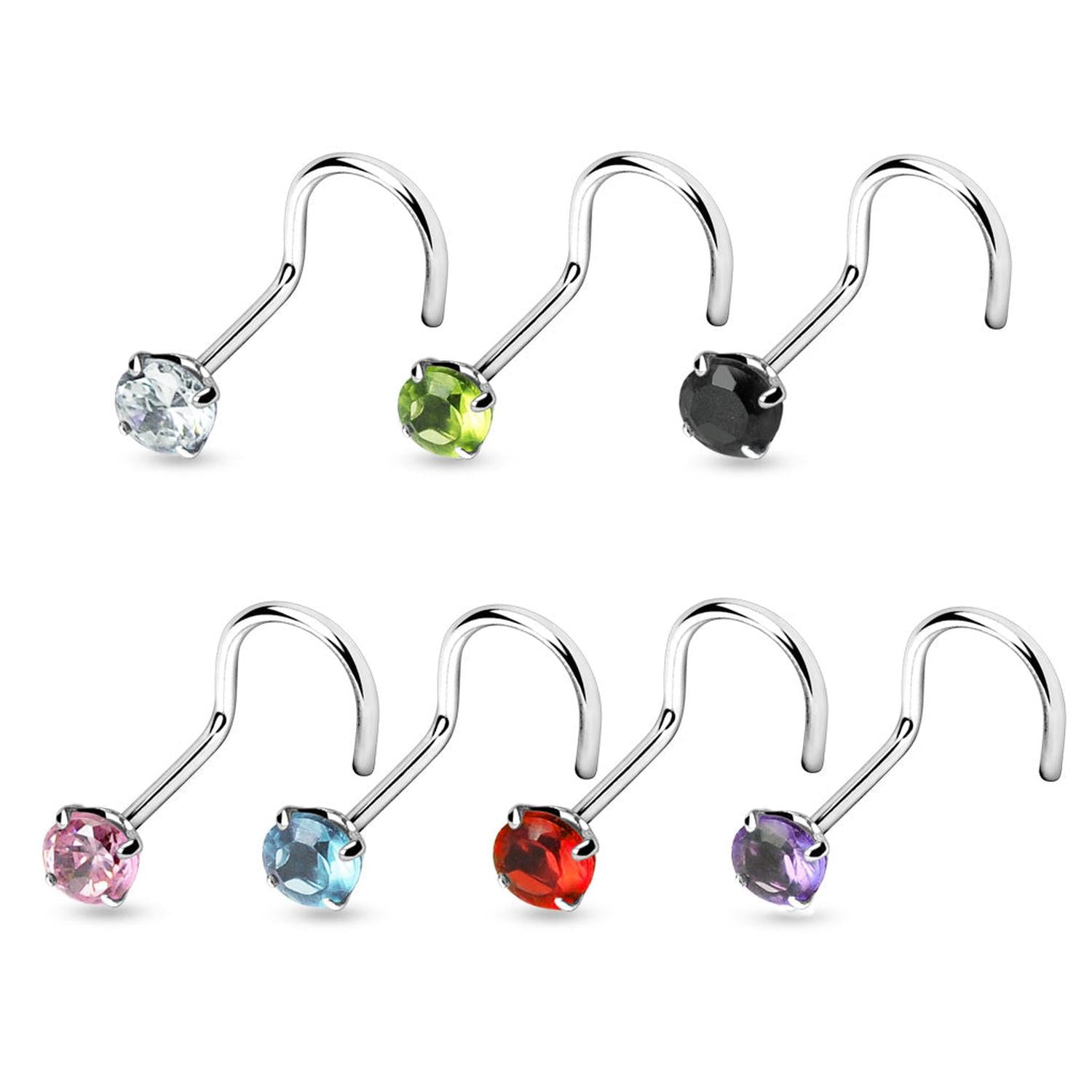 Melchior Jewellery sterling silver nose screw set of eight colourful gemstone studs for delicate nose piercings