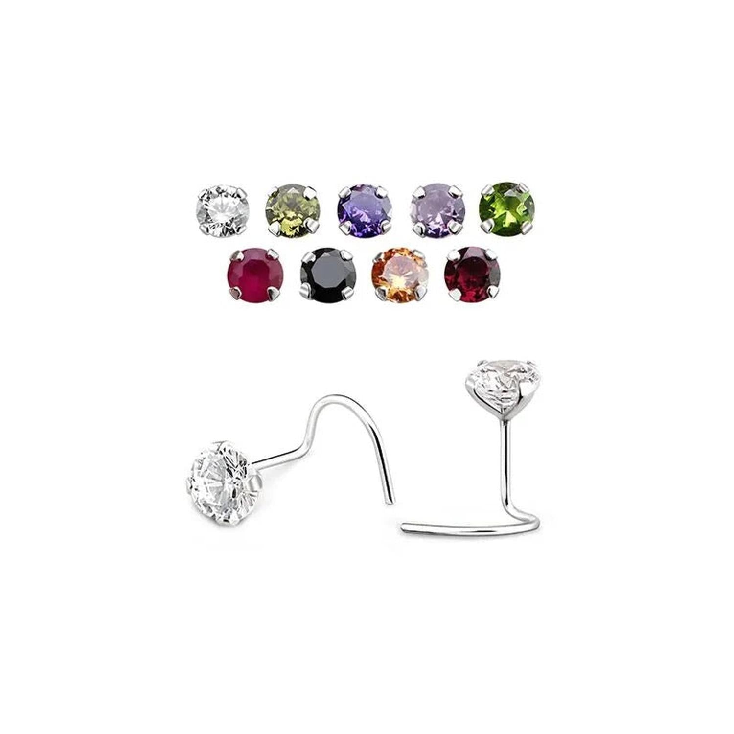 sterling silver 4mm CZ nose screw with multiple coloured cubic zirconia stones by Melchior Jewellery