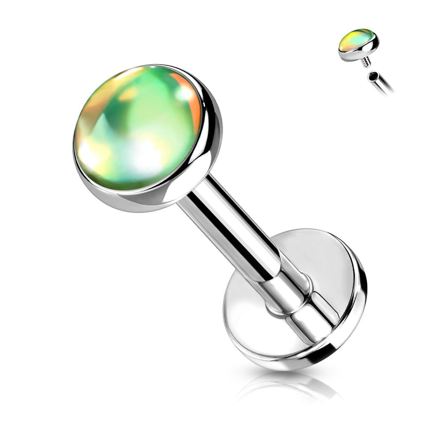 Melchior Jewellery flat back labret with iridescent stone in silver body jewellery piercing