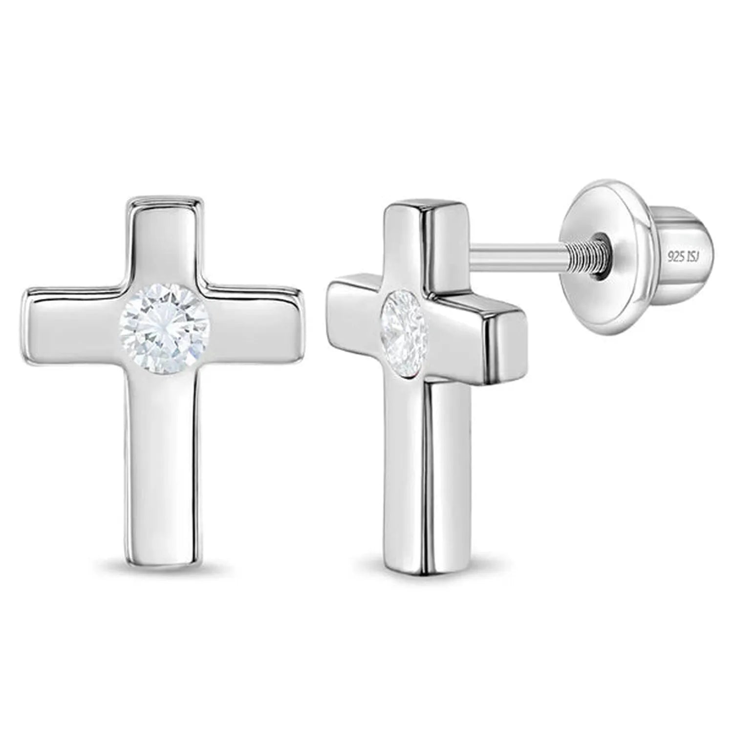 Melchior Jewellery girls sterling silver cross necklace and earrings with central sparkling stones