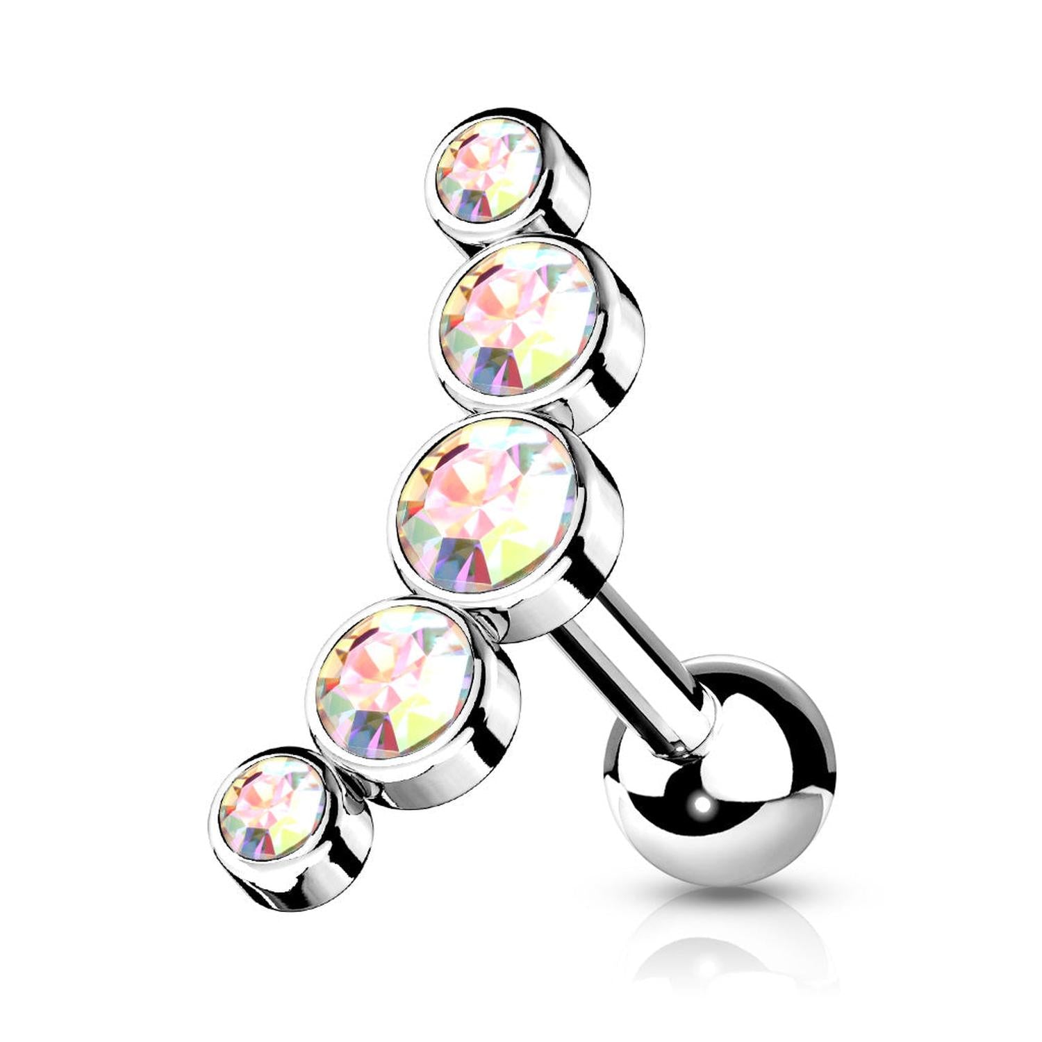 Melchior Jewellery surgical steel cartilage stud with gemstones in silver barbell with five iridescent gems