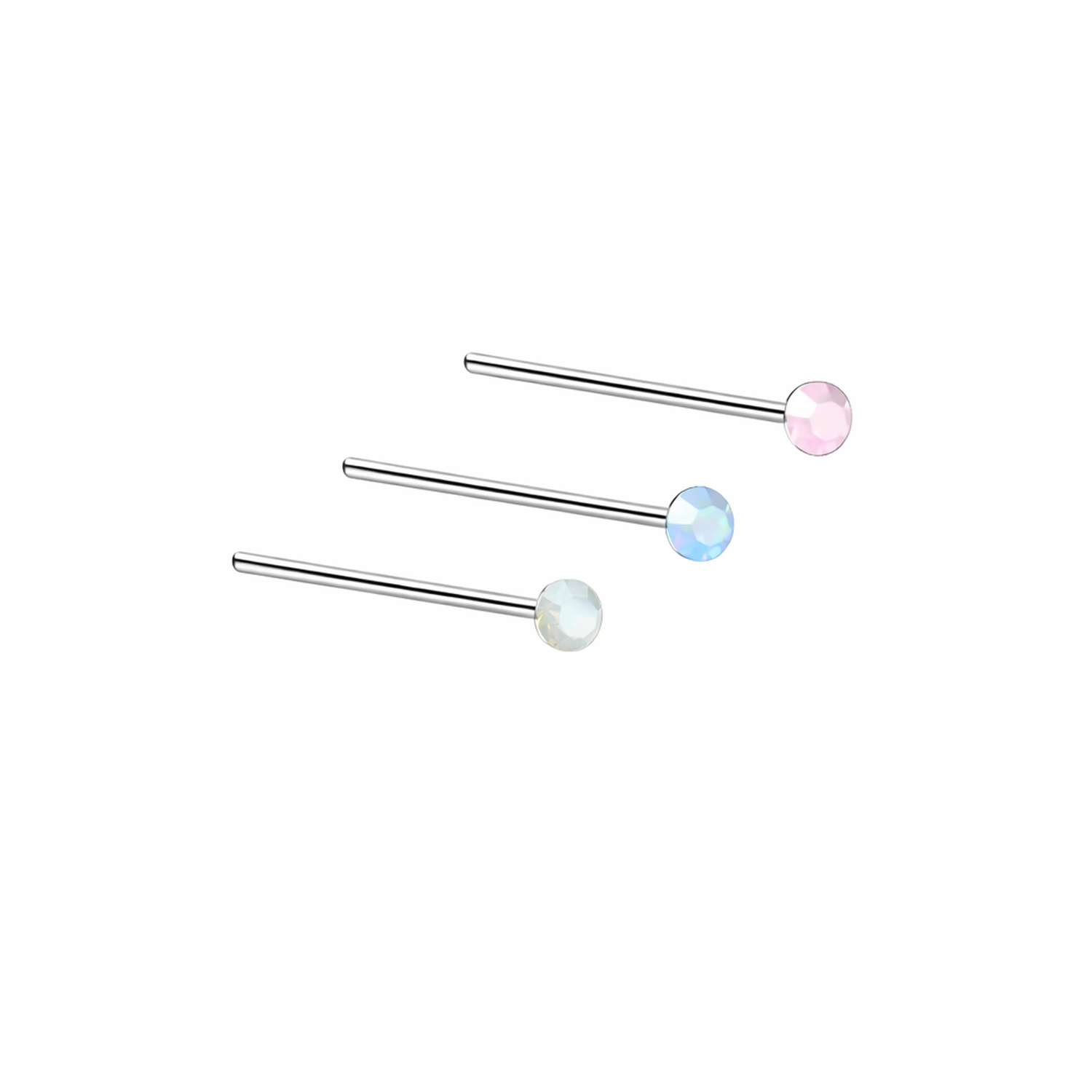 Sterling Silver CZ Opal Colour Nose Studs  - Set of 3 - Melchior Jewellery 
