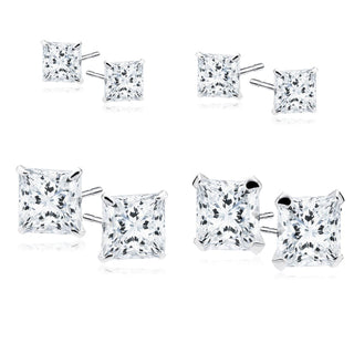 Sterling Silver Clear CZ Square Stud Earrings - Choose Your Size