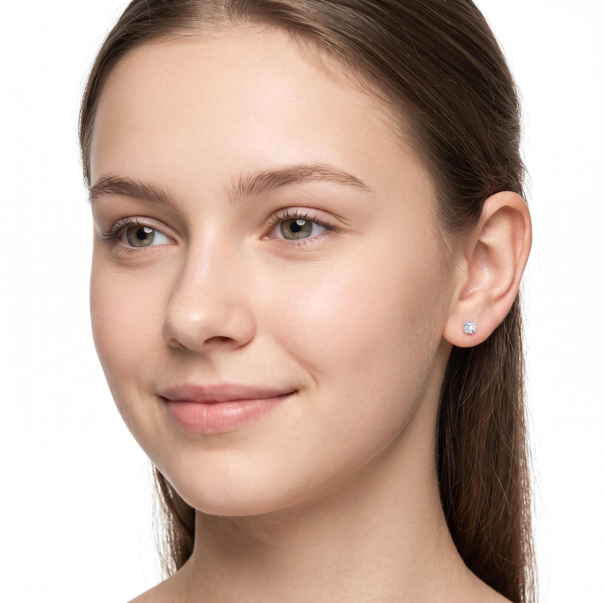 Sterling Silver 3mm Round Moissanite Stud Earrings on teenager
