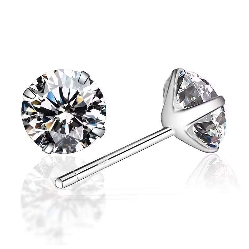 Stainless Steel 6mm Solitaire Round CZ Stone Stud Earrings