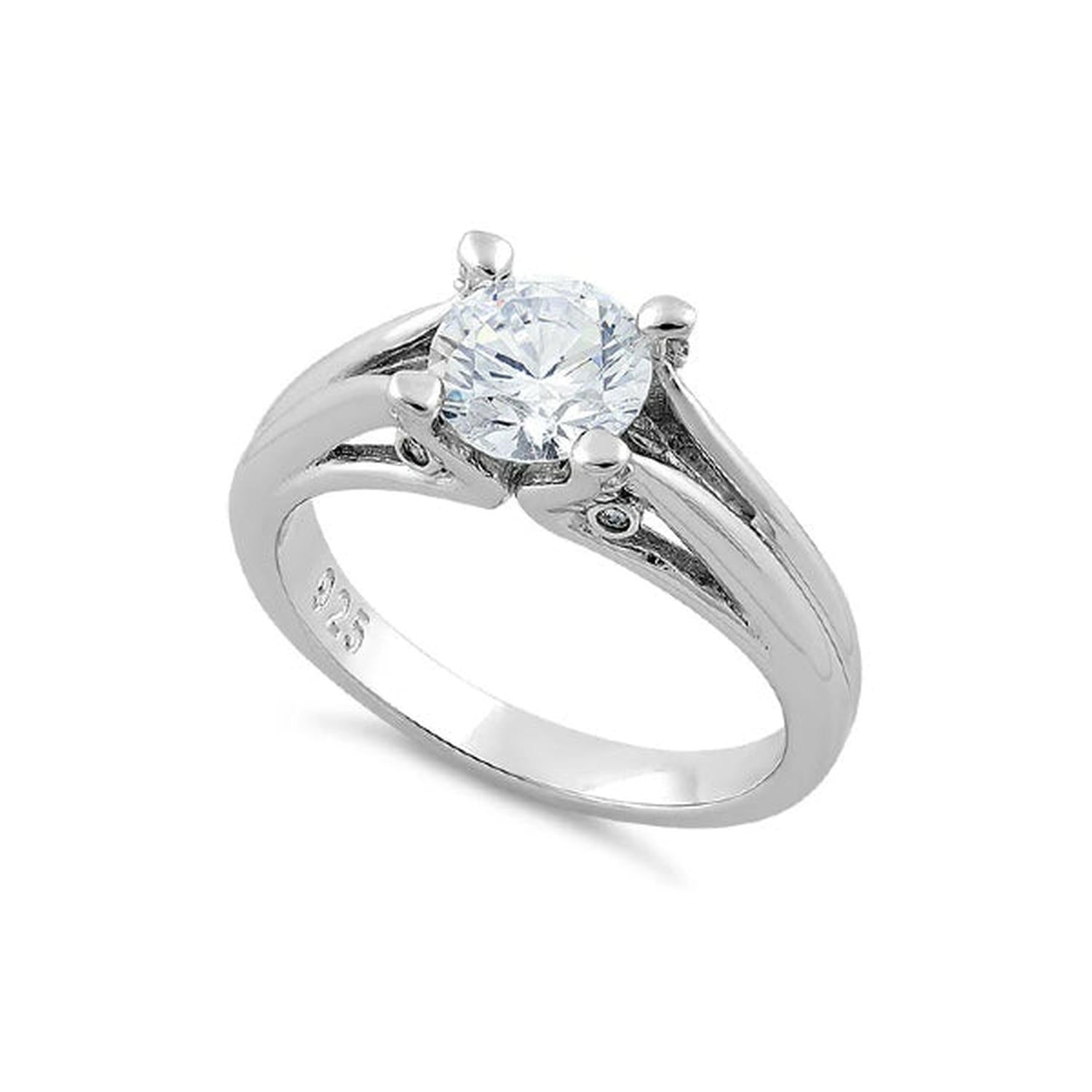 sterling silver solitaire engagement ring with clear round gemstone for women by Melchior Jewellery