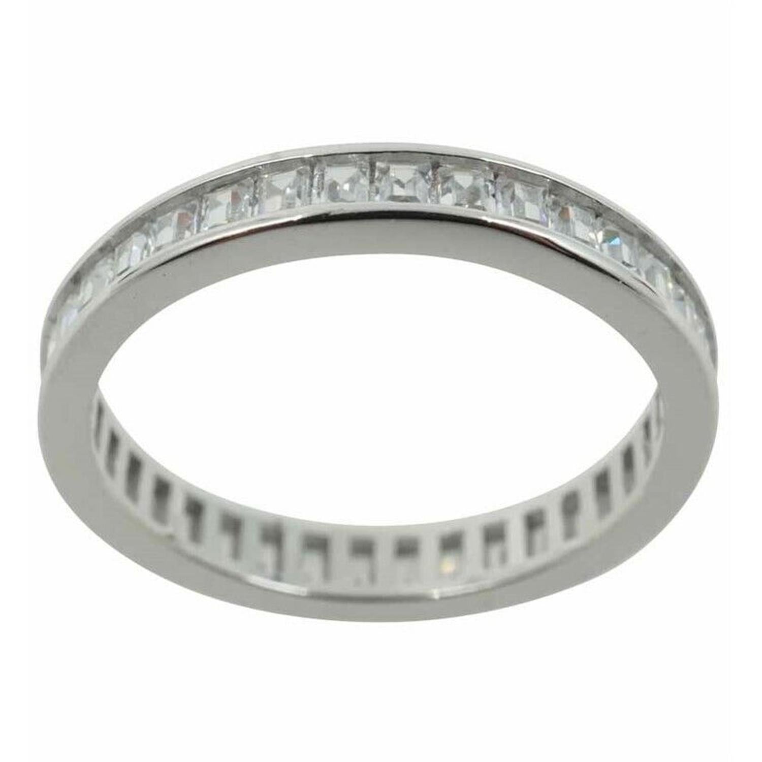 Sterling silver cubic zirconia eternity ring with square stones for women by Melchior Jewellery