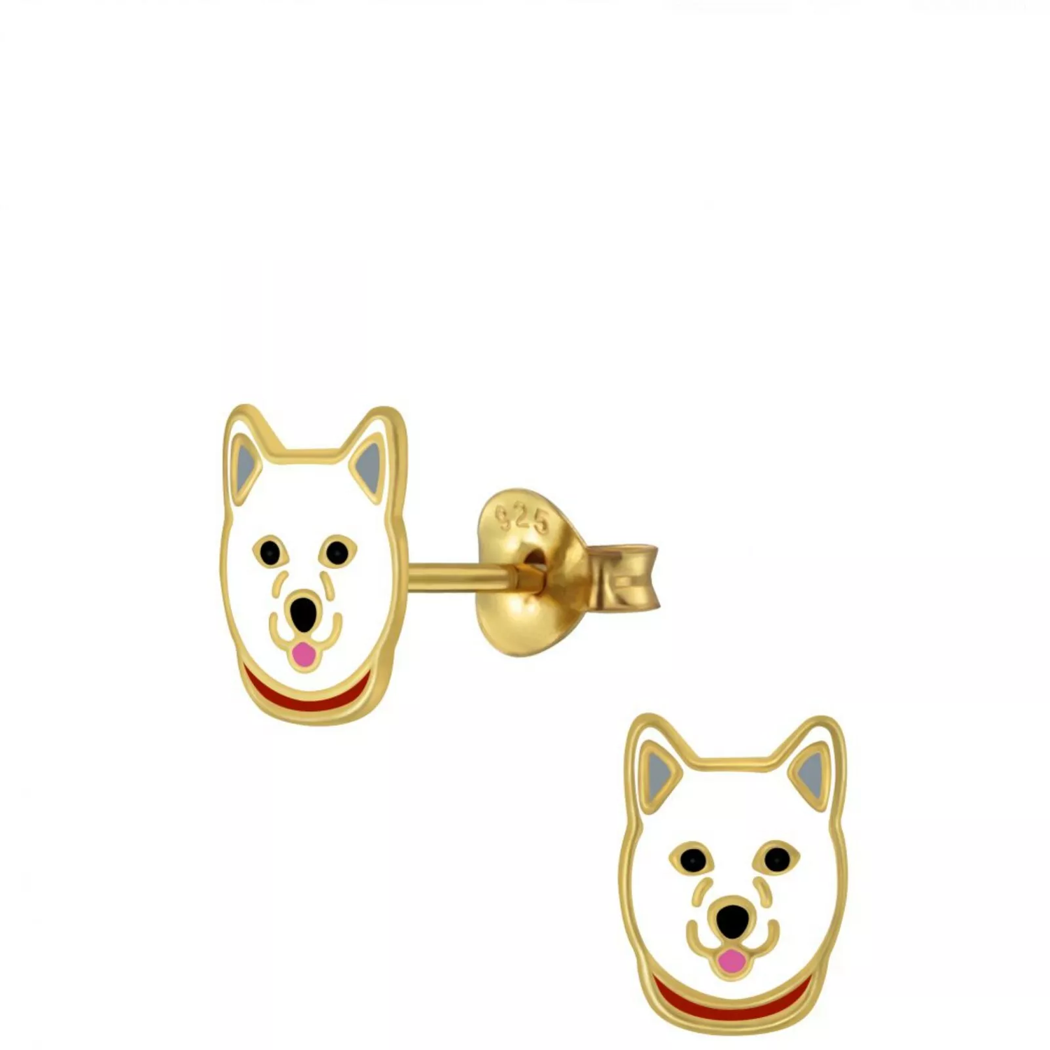 Children's Sterling Silver Gold Plating Huskey Dog Stud Earrings - Melchior Jewellery 