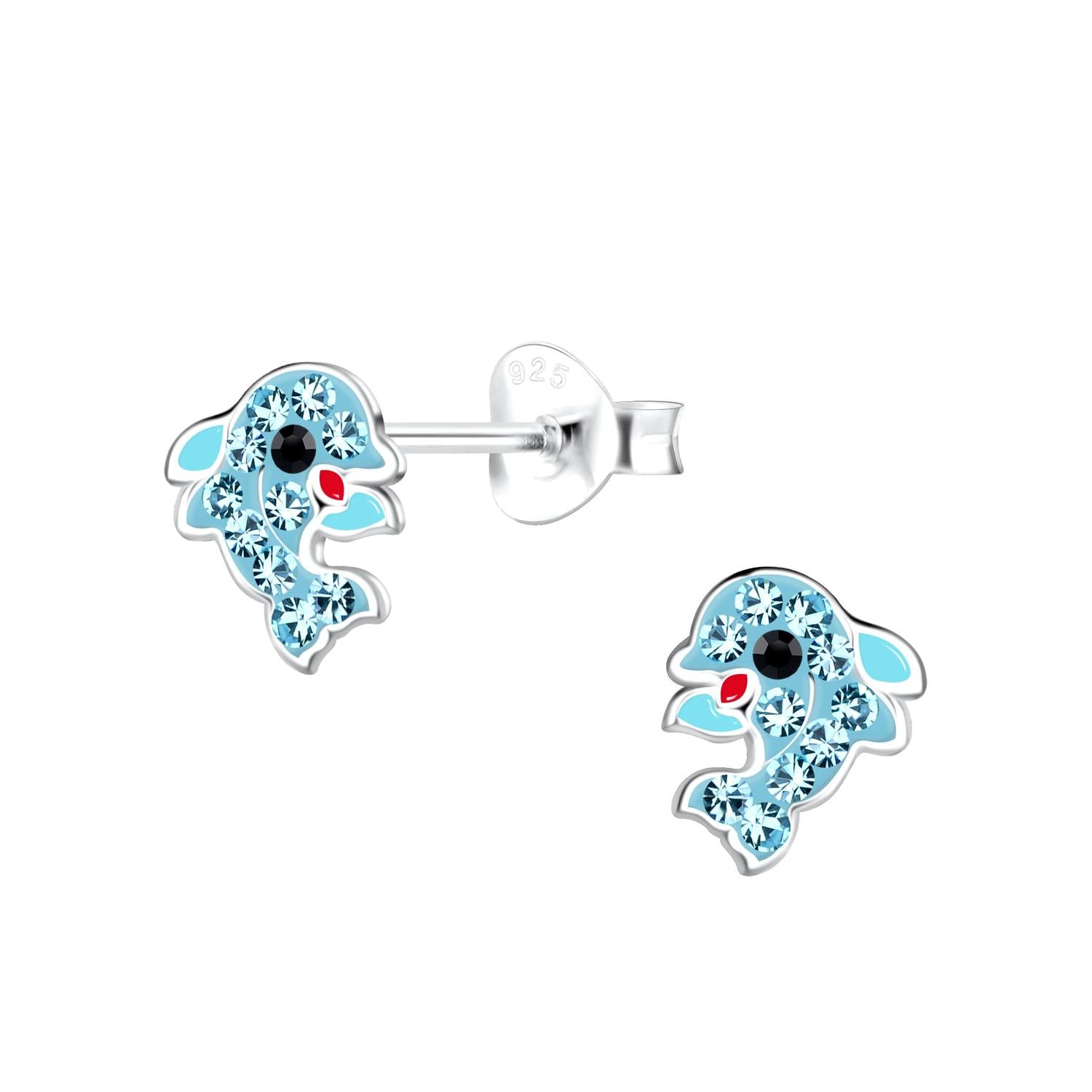 sterling silver dolphin earrings with blue stones childrens earrings
