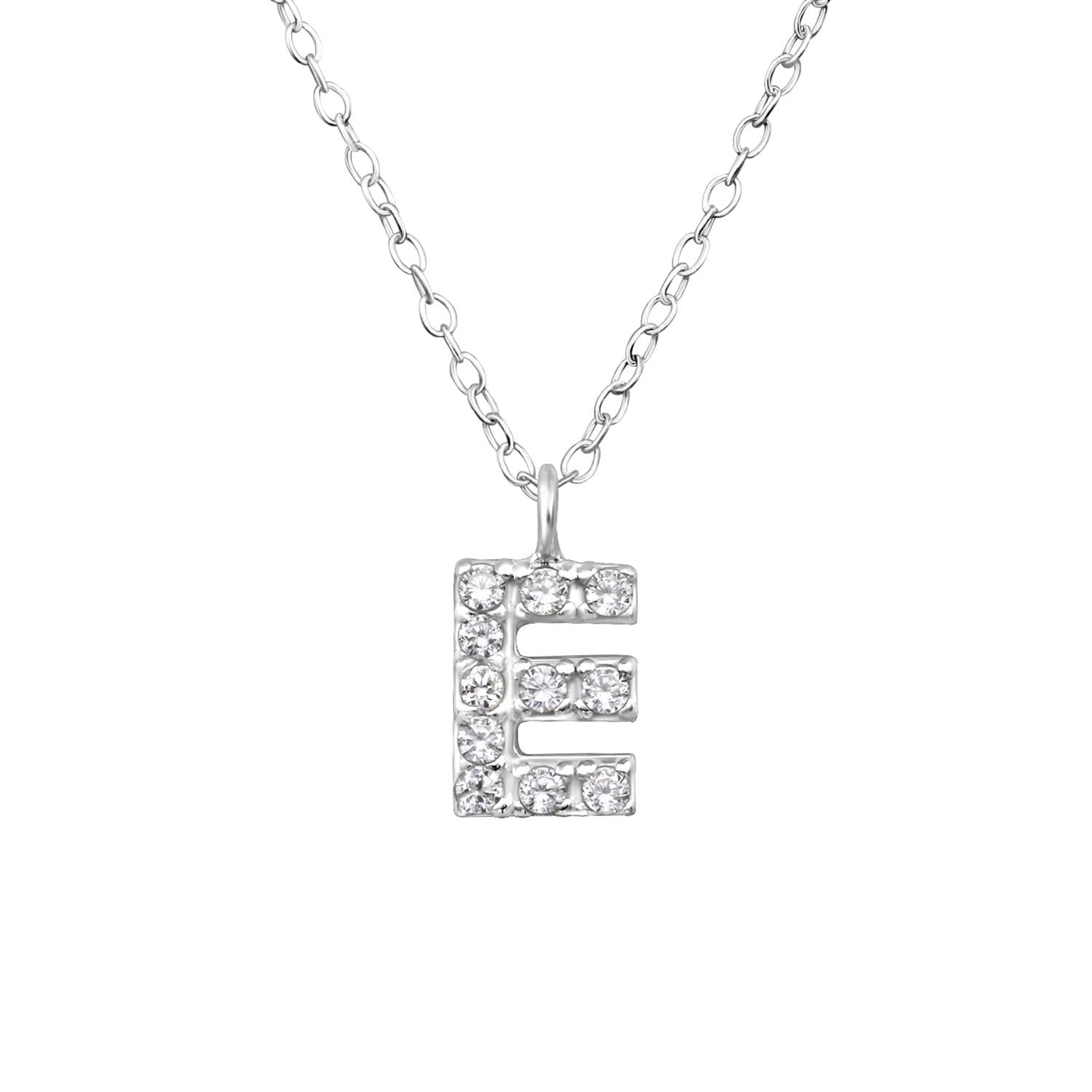 Sterling silver children's sterling silver initial necklace with crystal letter E pendant by Melchior Jewellery