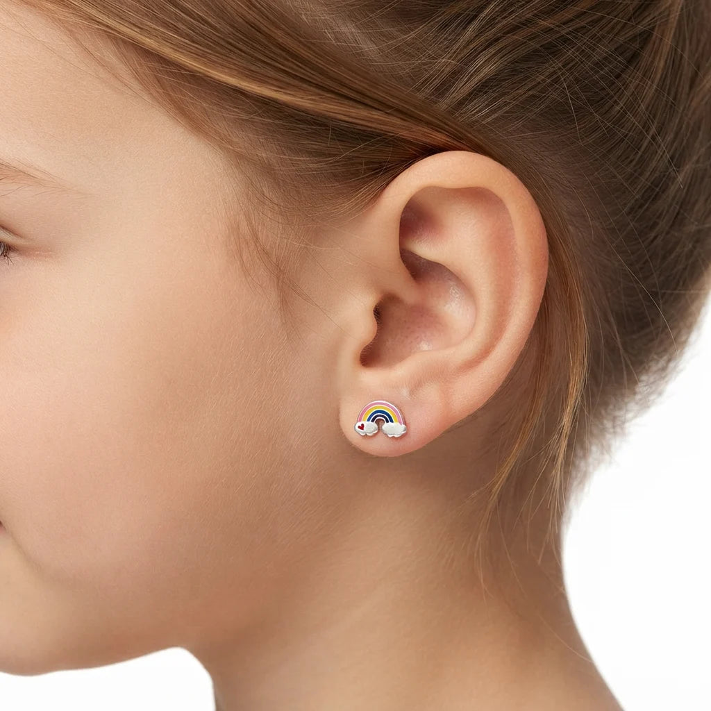 Sterling Silver Girls Rainbow Screw Back Earrings