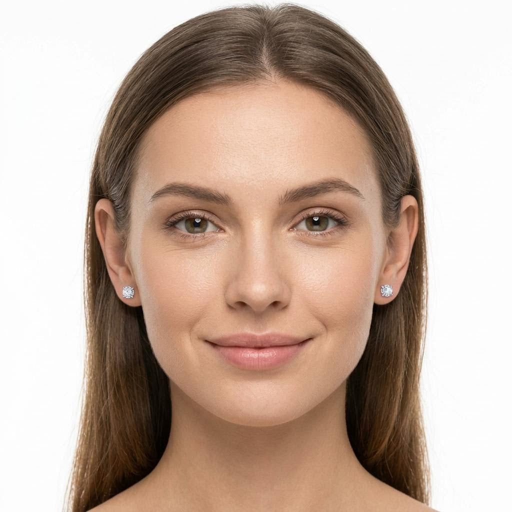 Round moissanite sterling silver stud earrings 