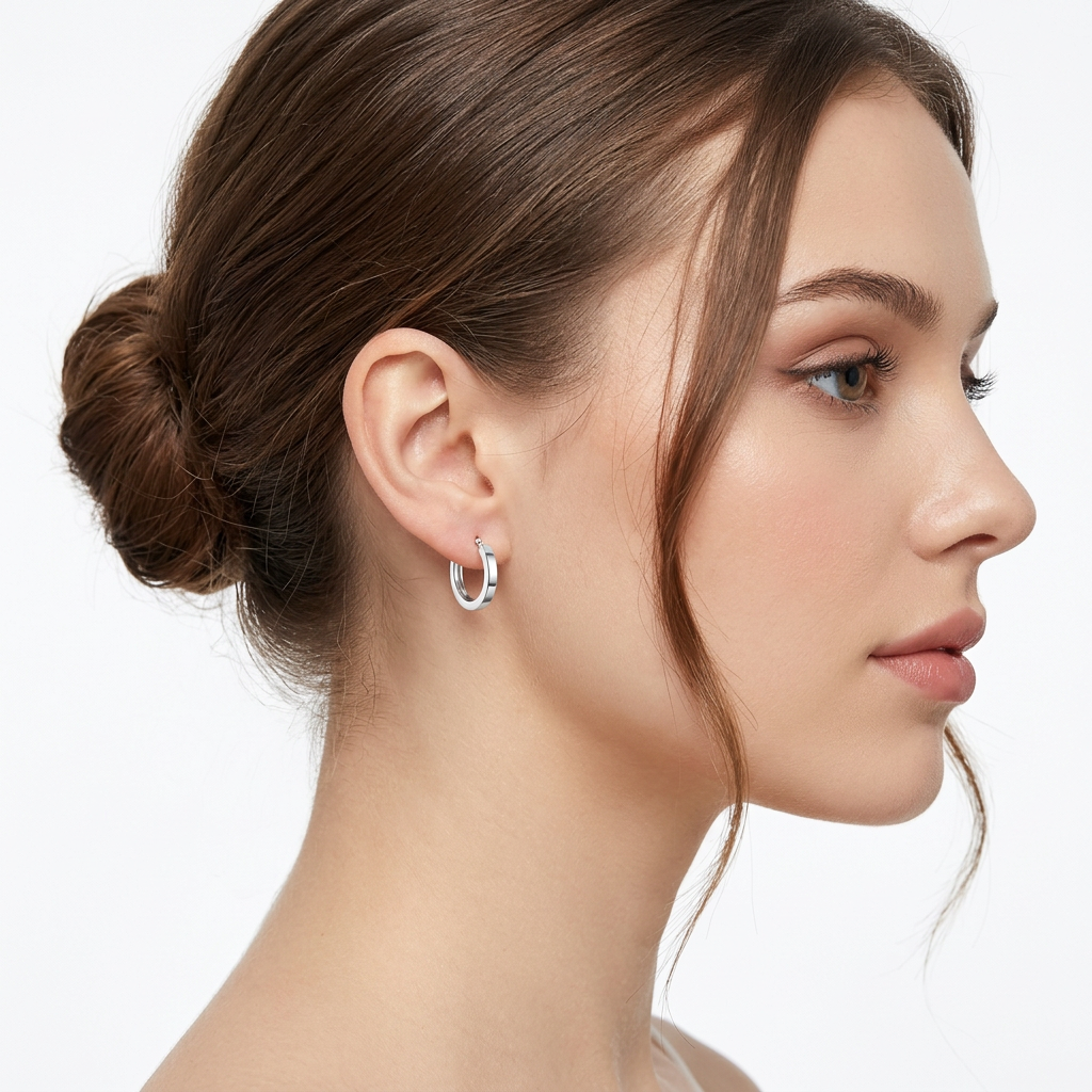 Sterling Silver Hinged Square Tube Micro-Huggie Hoop Earrings