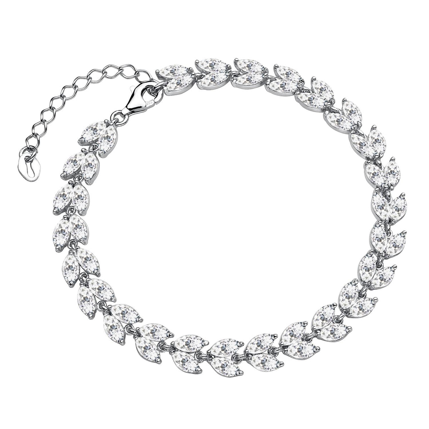 Sterling silver leaf bracelet from Melchior Jewellery with sparkling crystal embellishments and adjustable chain