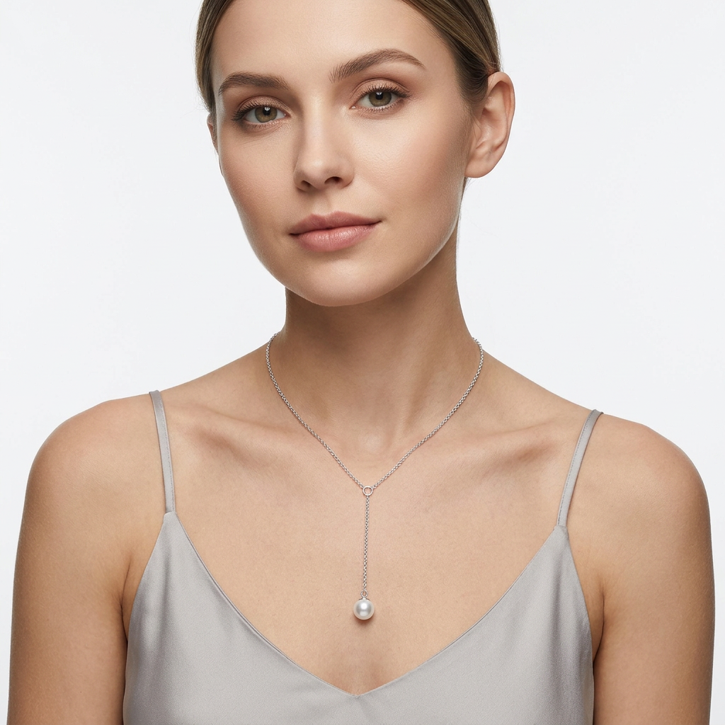 Elegant Silver Pearl Necklace featuring a delicate chain and a lustrous pearl pendant.
