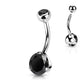 Melchior Jewellery sterling silver belly button piercing with curved barbell and large black faceted crystal