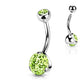 Melchior Jewellery sterling silver belly button piercing with bright peridot green crystal gem
