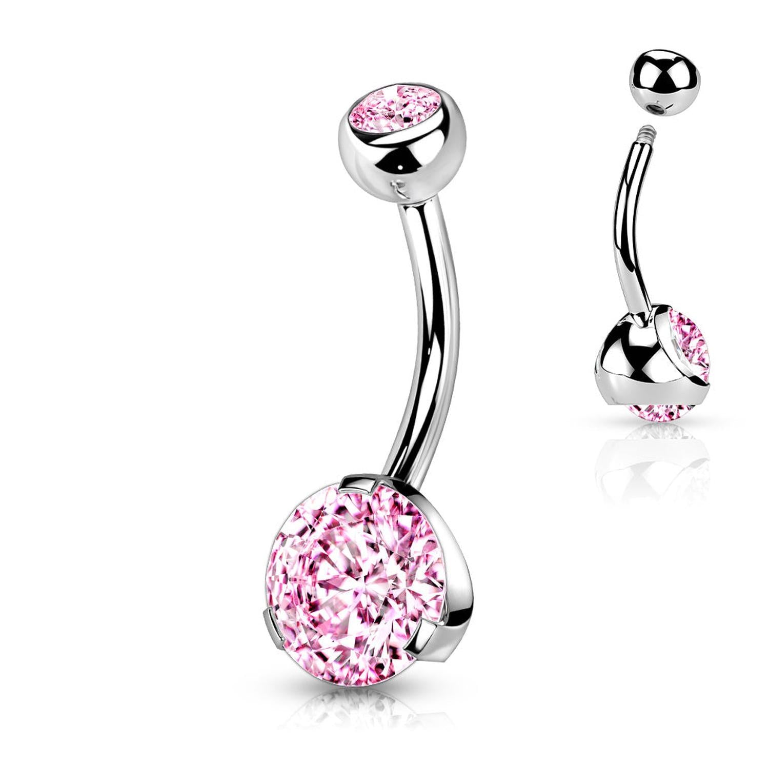 Melchior Jewellery sterling silver belly button piercing with curved barbell and pink crystals
