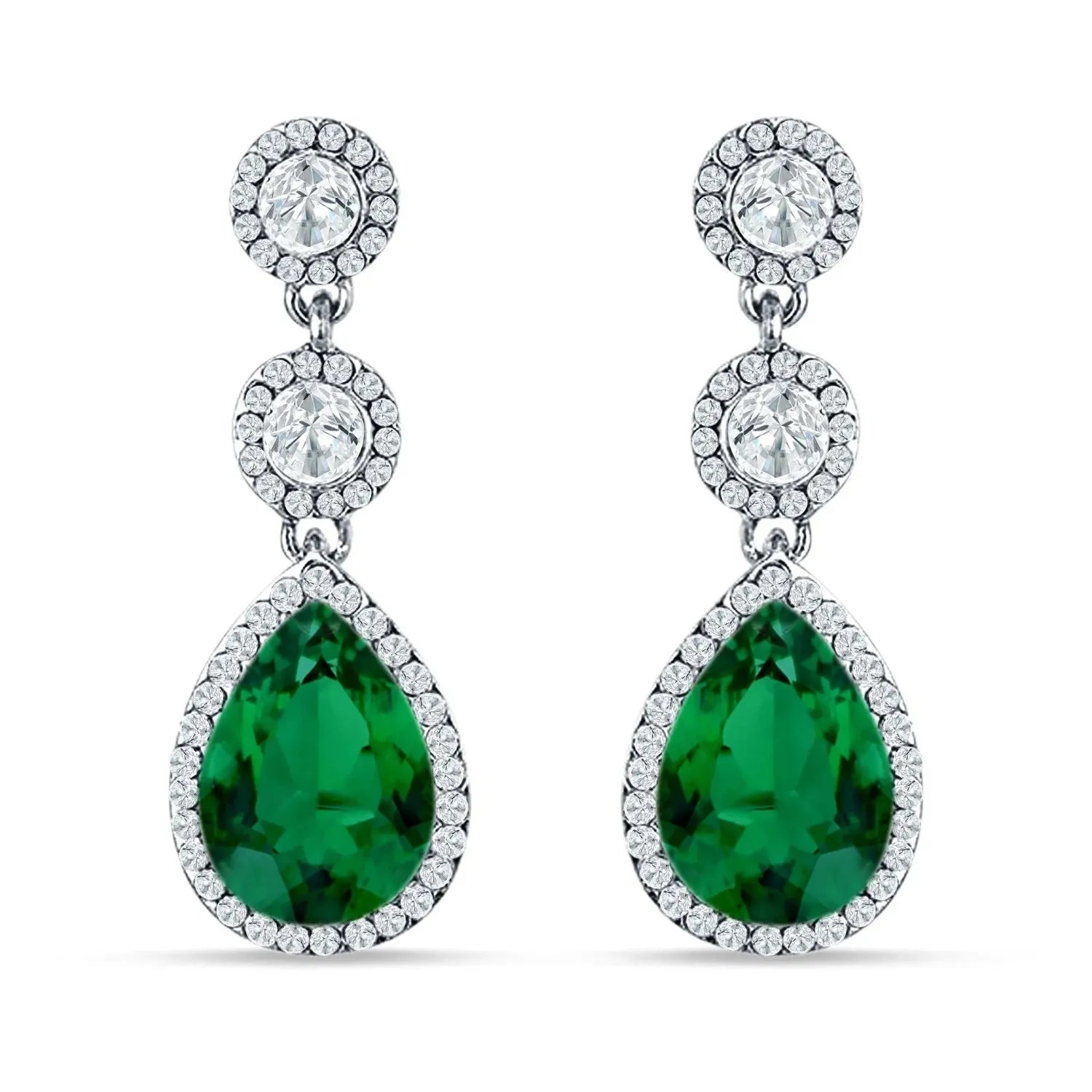 Melchior Jewellery Emerald Icon Drops Earrings featuring teardrop green emeralds with sparkling crystal surrounds