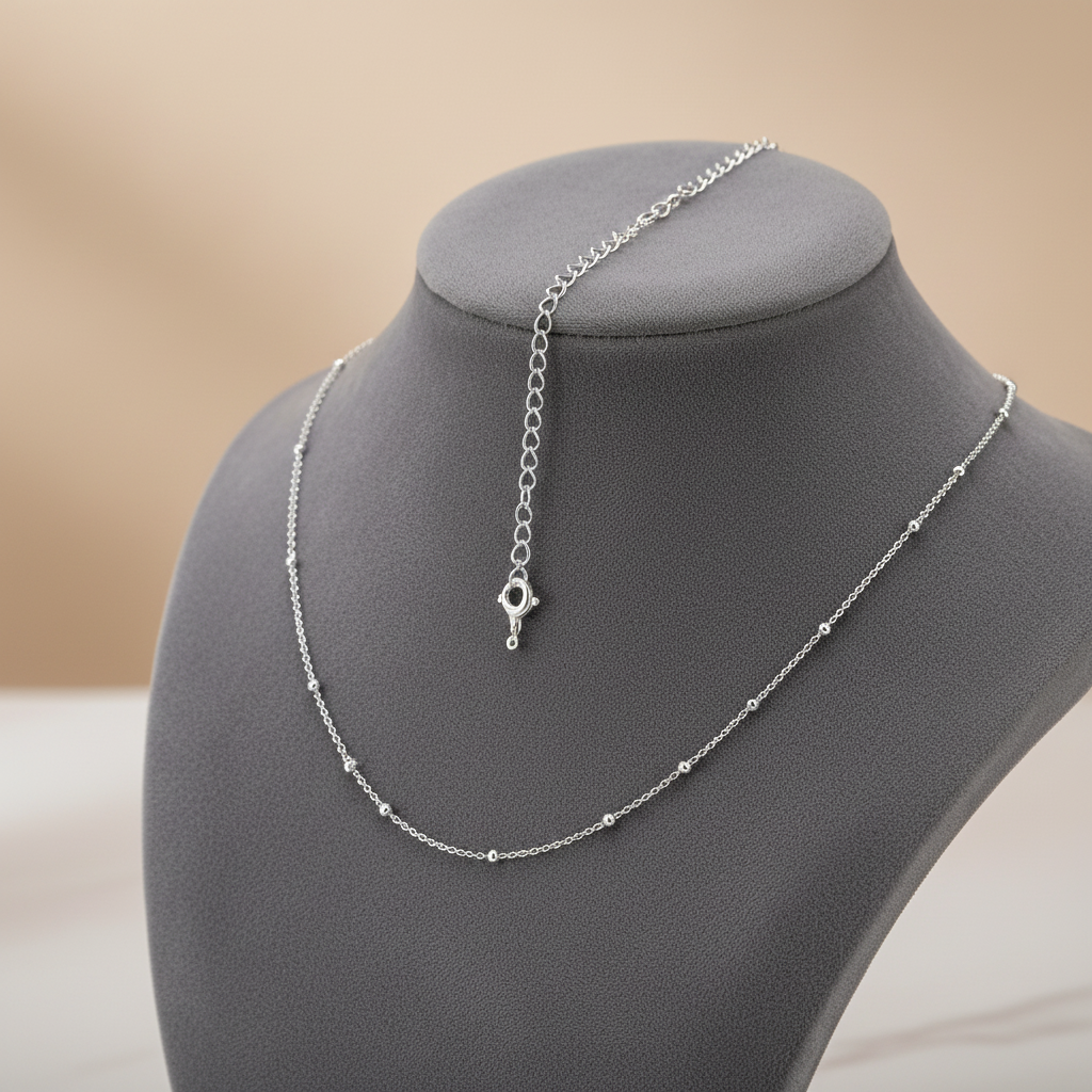 Sterling Silver Satellite Bead Chain Necklace 18 Inch