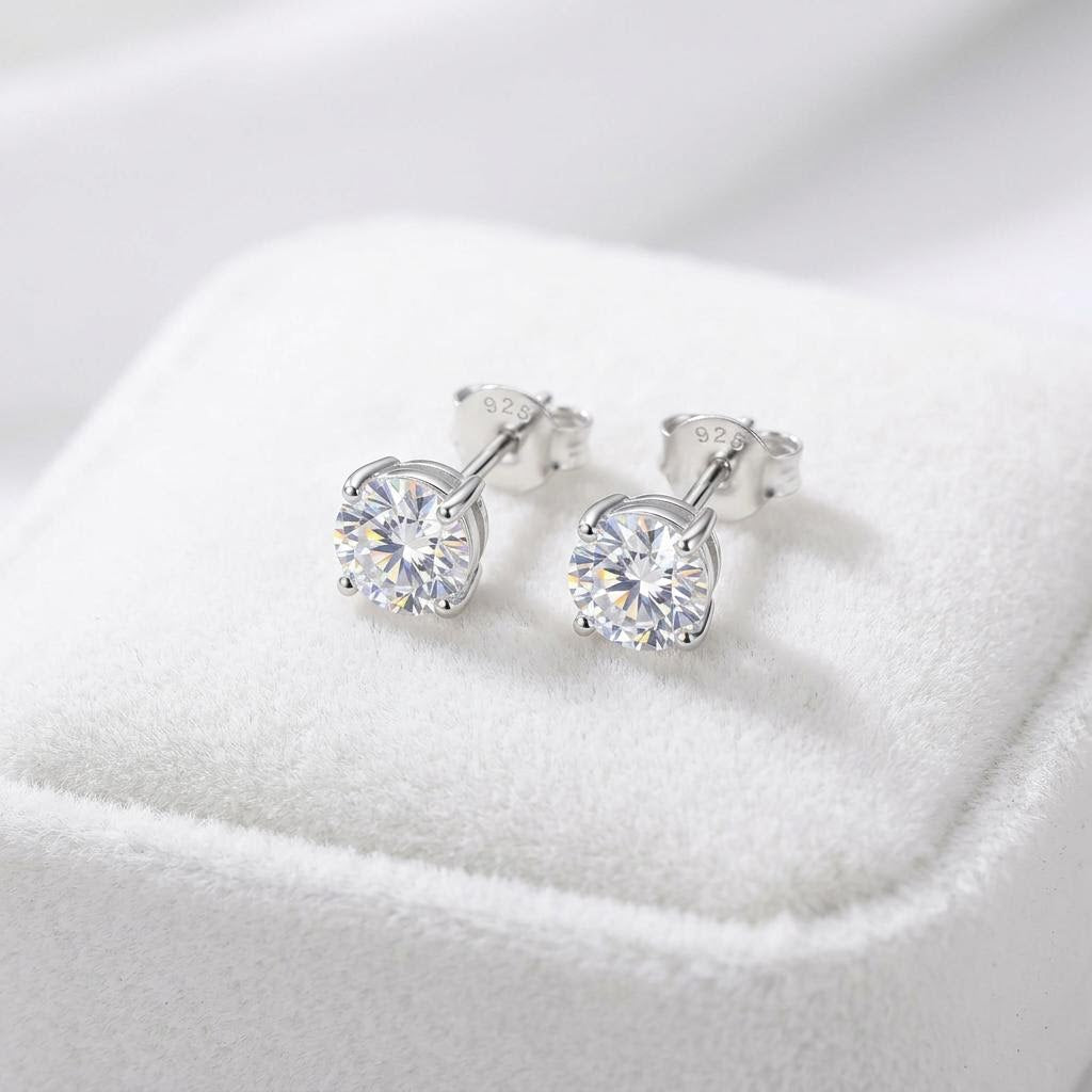 Sterling silver moissanite stud earrings front view