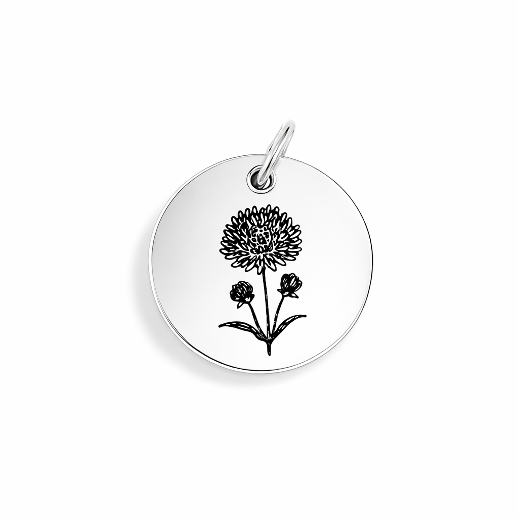 Stainless Steel Engraved Birth Flower Pendant Charm - Melchior Jewellery 