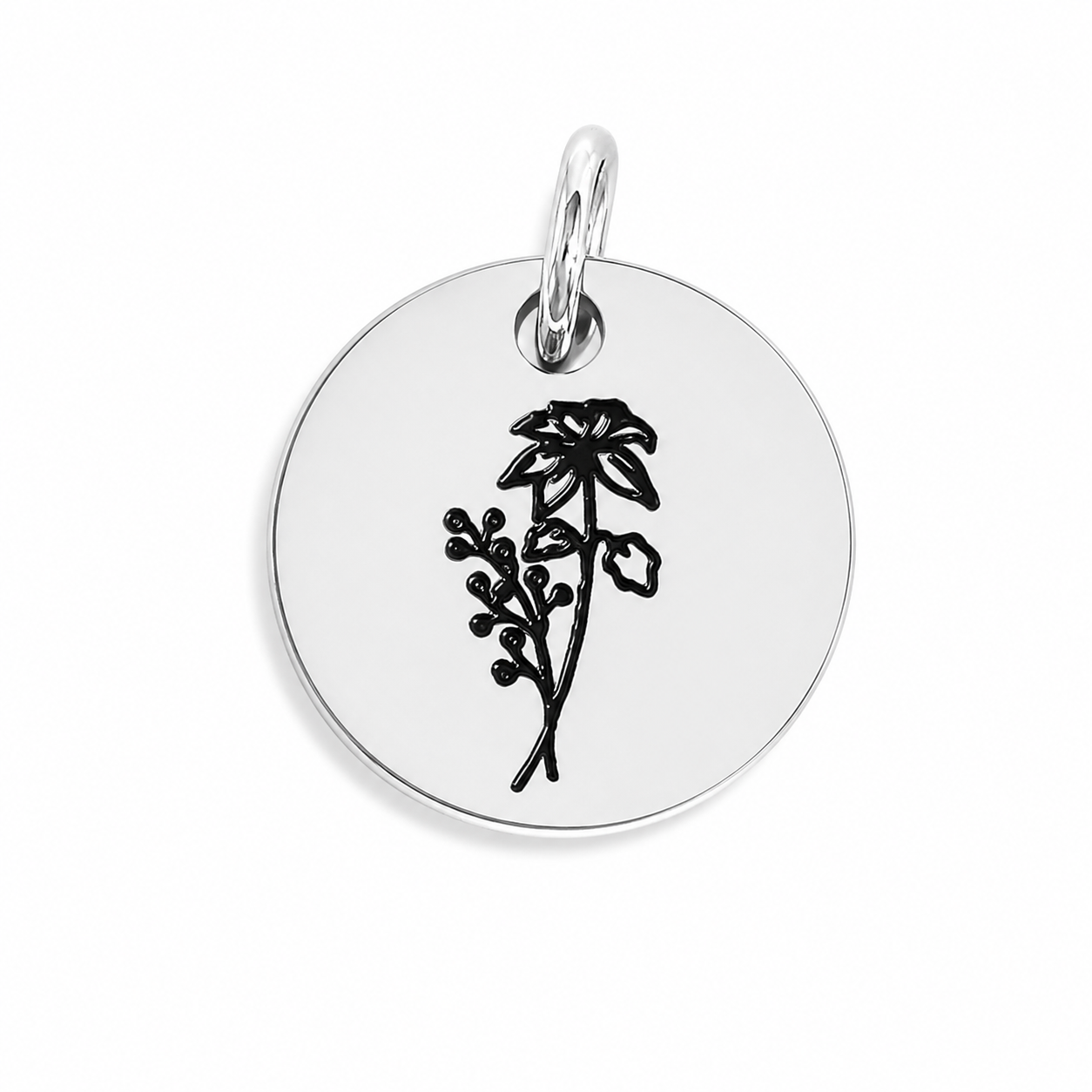 Stainless Steel Engraved Birth Flower Pendant Charm - Melchior Jewellery 