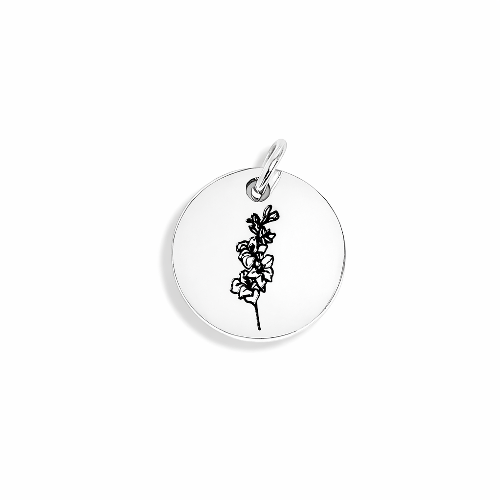 Stainless Steel Engraved Birth Flower Pendant Charm - Melchior Jewellery 