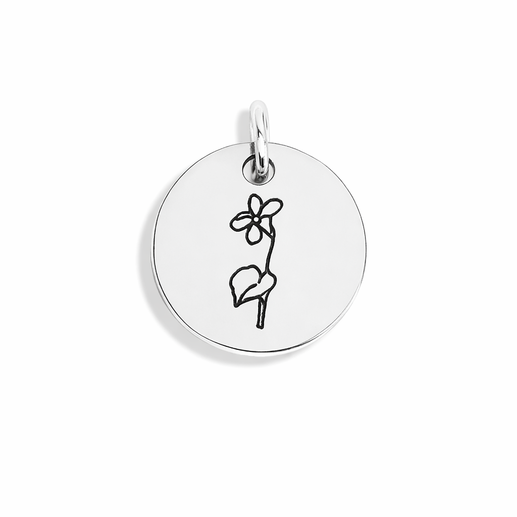 Stainless Steel Engraved Birth Flower Pendant Charm - Melchior Jewellery 