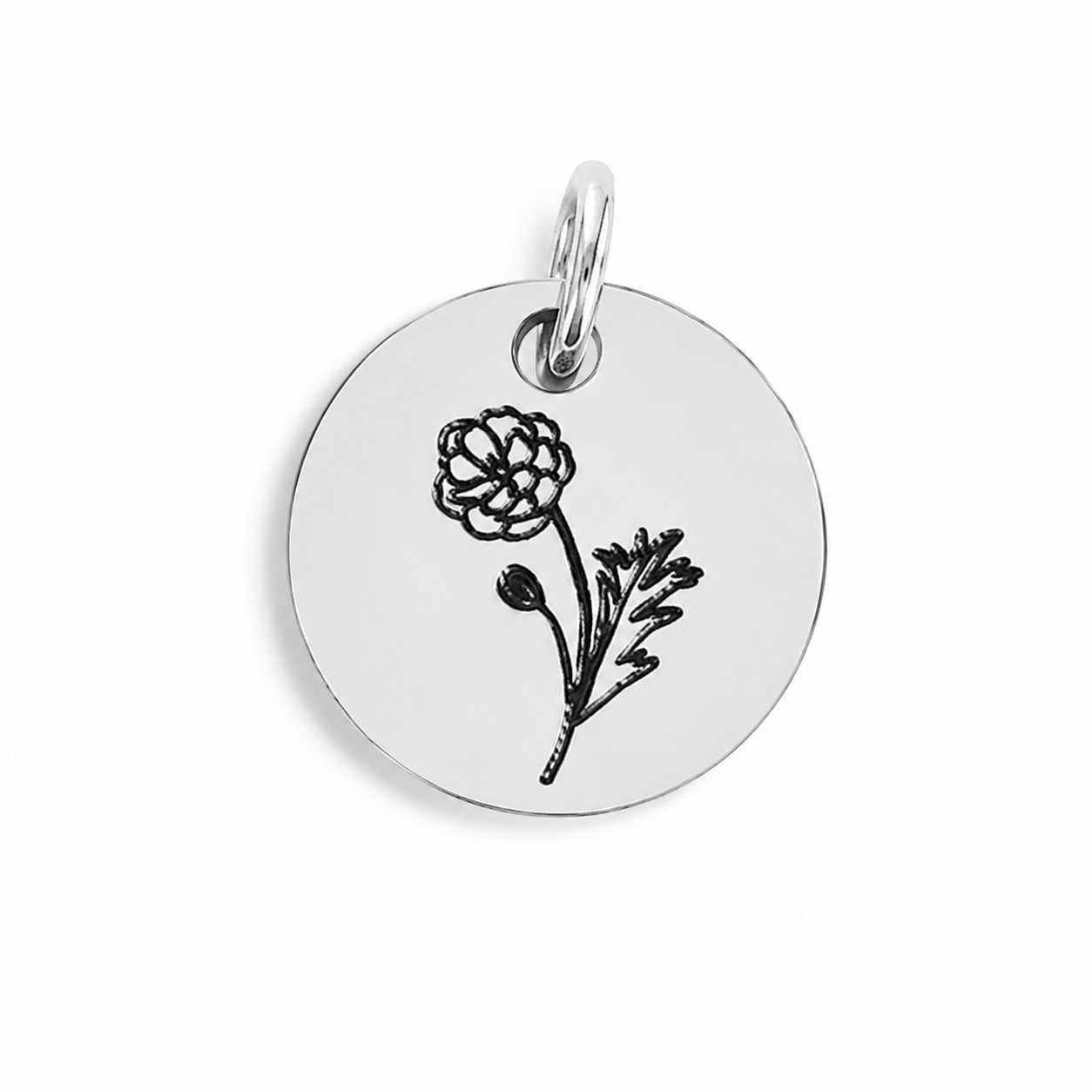 Stainless Steel Engraved Birth Flower Pendant Charm - Melchior Jewellery 