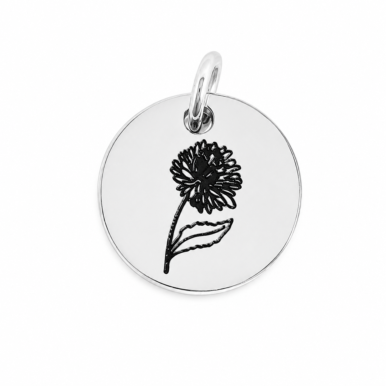 Stainless Steel Engraved Birth Flower Pendant Charm - Melchior Jewellery 