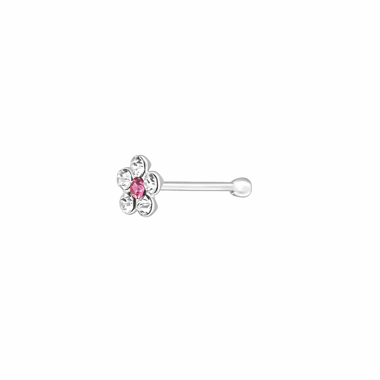 Sterling Silver CZ Pink Flower Straight Nose Stud - Melchior Jewellery 