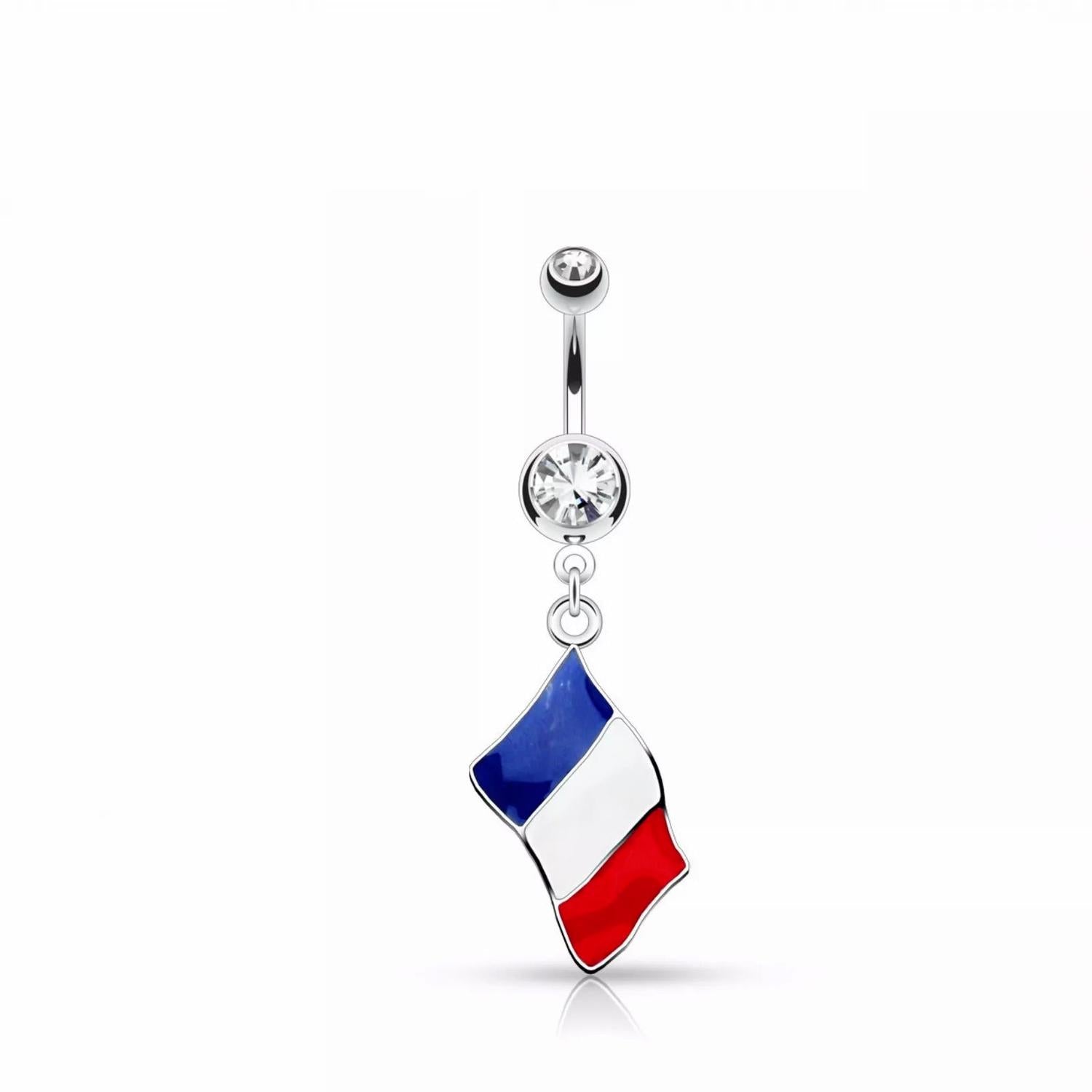 Stainless Steel France Flag Piercing Belly Bar - Melchior Jewellery 