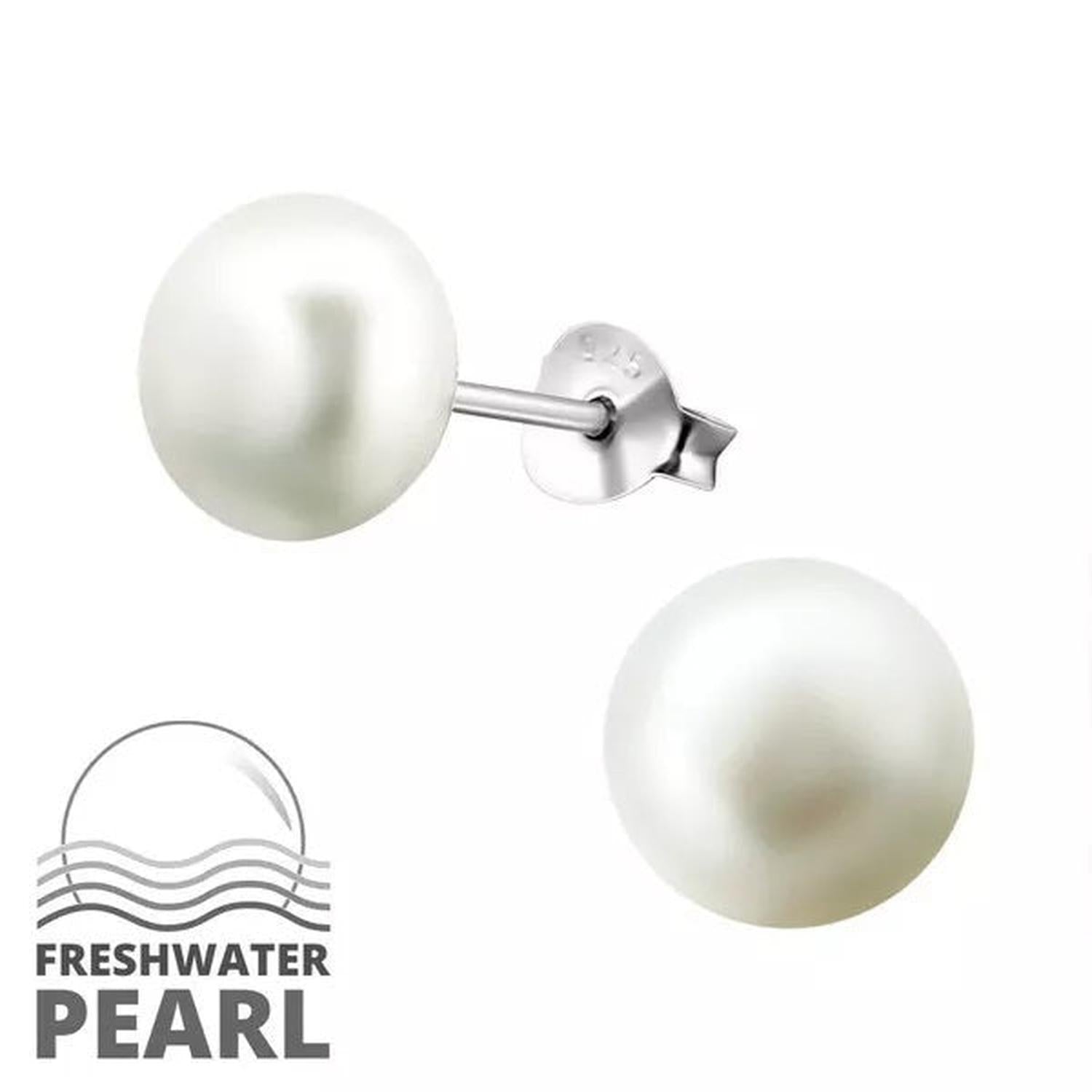 Melchior Jewellery sterling silver pearl stud earrings with freshwater pearls in classic round design