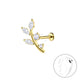 Geometric titanium leaf labret earring in gold with clear gemstones from Melchior Jewellery