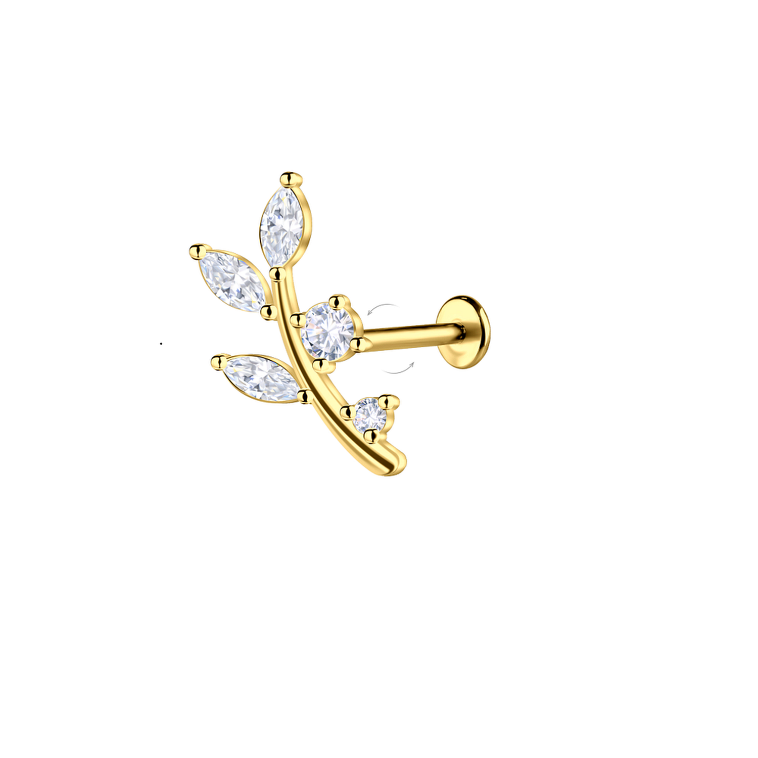 Geometric Titanium Labret Leaf Earring with Cubic Zirconia - Melchior Jewellery 