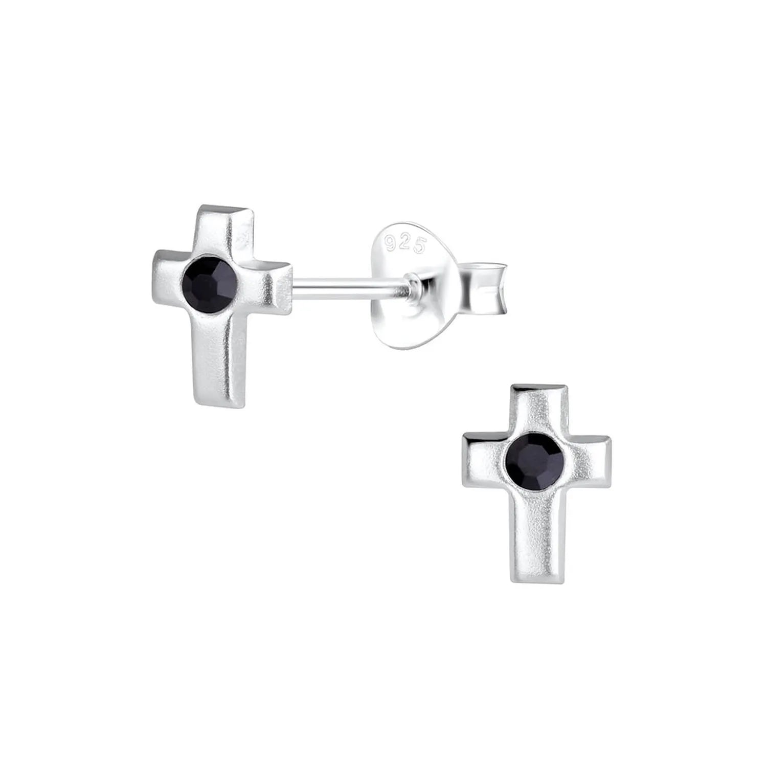 Melchior Jewellery girls black cz cross earrings in silver for childrens jewellery