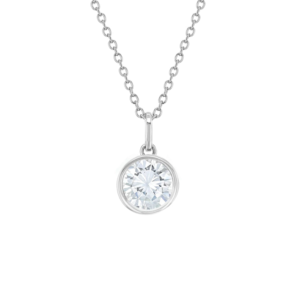 Girls CZ birthstone pendant April with sparkling clear cubic zirconia on silver chain from In Season Jewellery