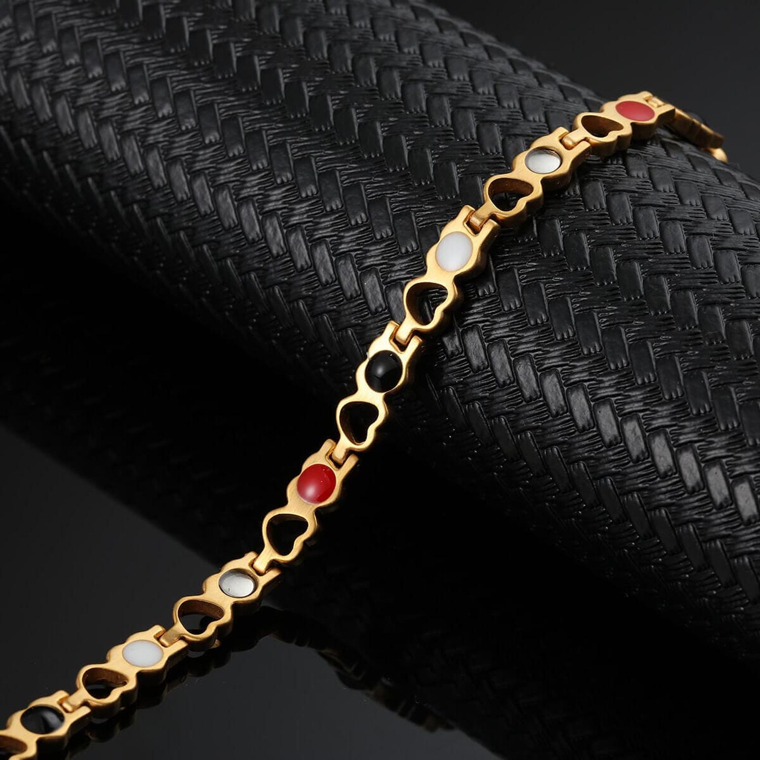 Melchior Jewellery 4 in 1 stainless steel bracelet for women with gold and multicolour heart links