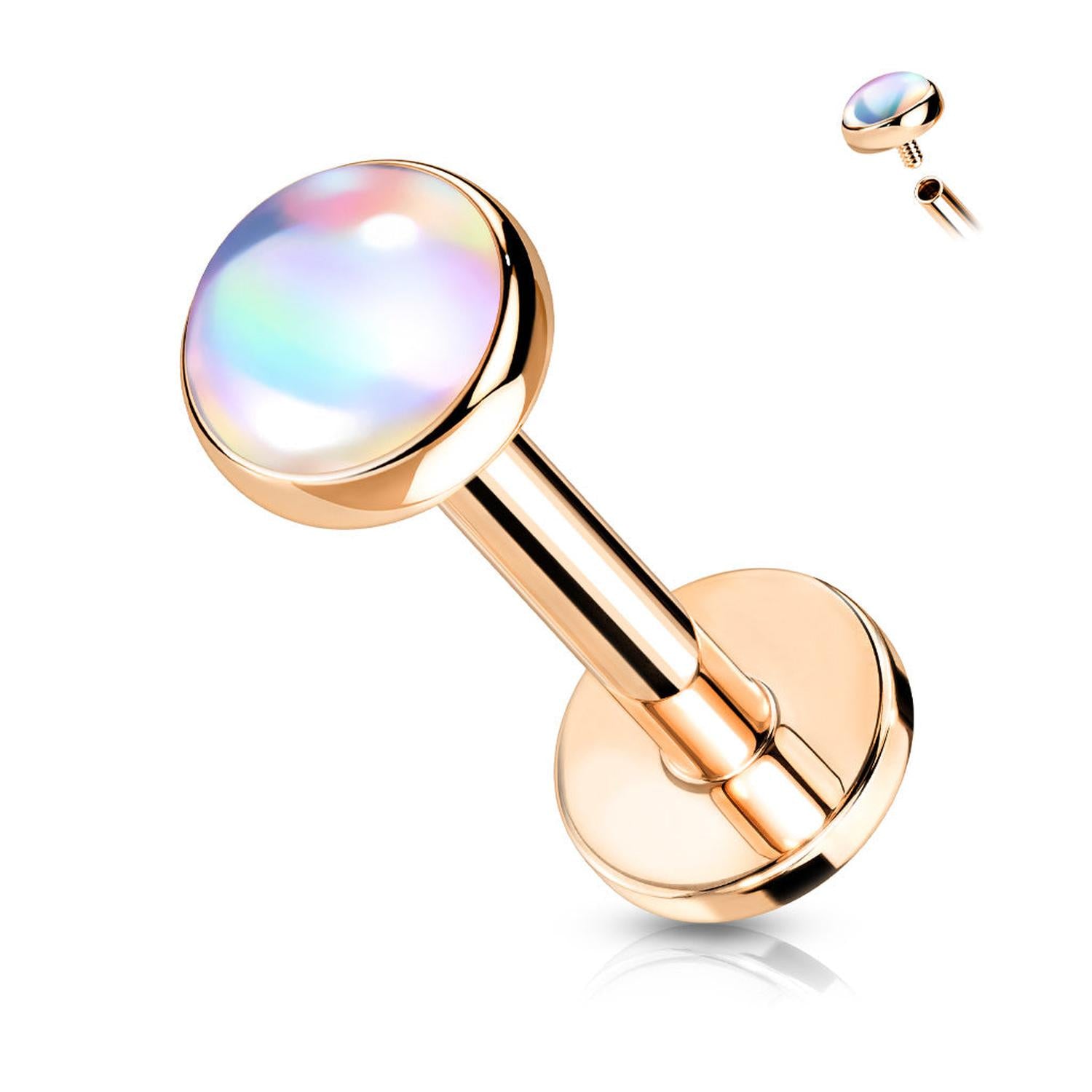 Melchior Jewellery flat back labret with iridescent stone in rose gold metal body jewellery
