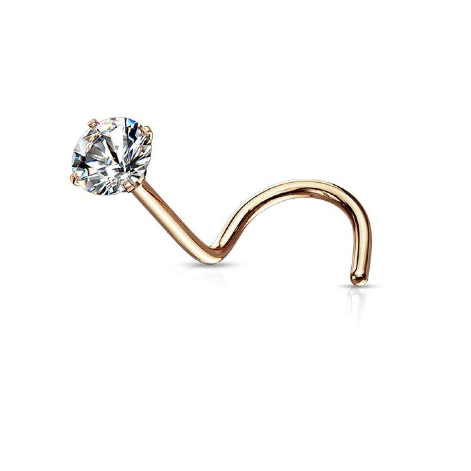 Melchior Jewellery surgical steel crystal nose screw rose gold plated with clear round crystal for subtle everyday sparkle