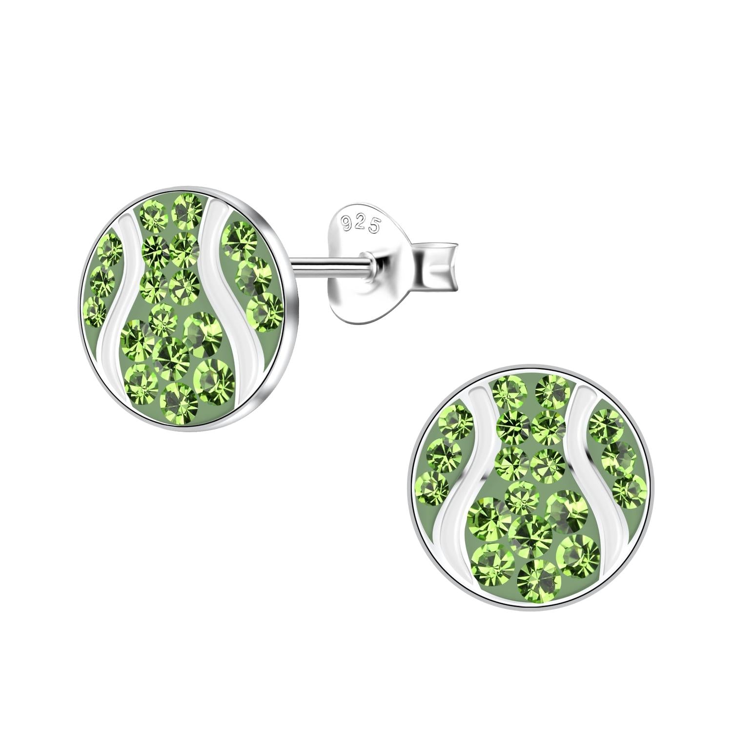 Melchior Jewellery girls tennis earrings in silver with green crystal detailing for children