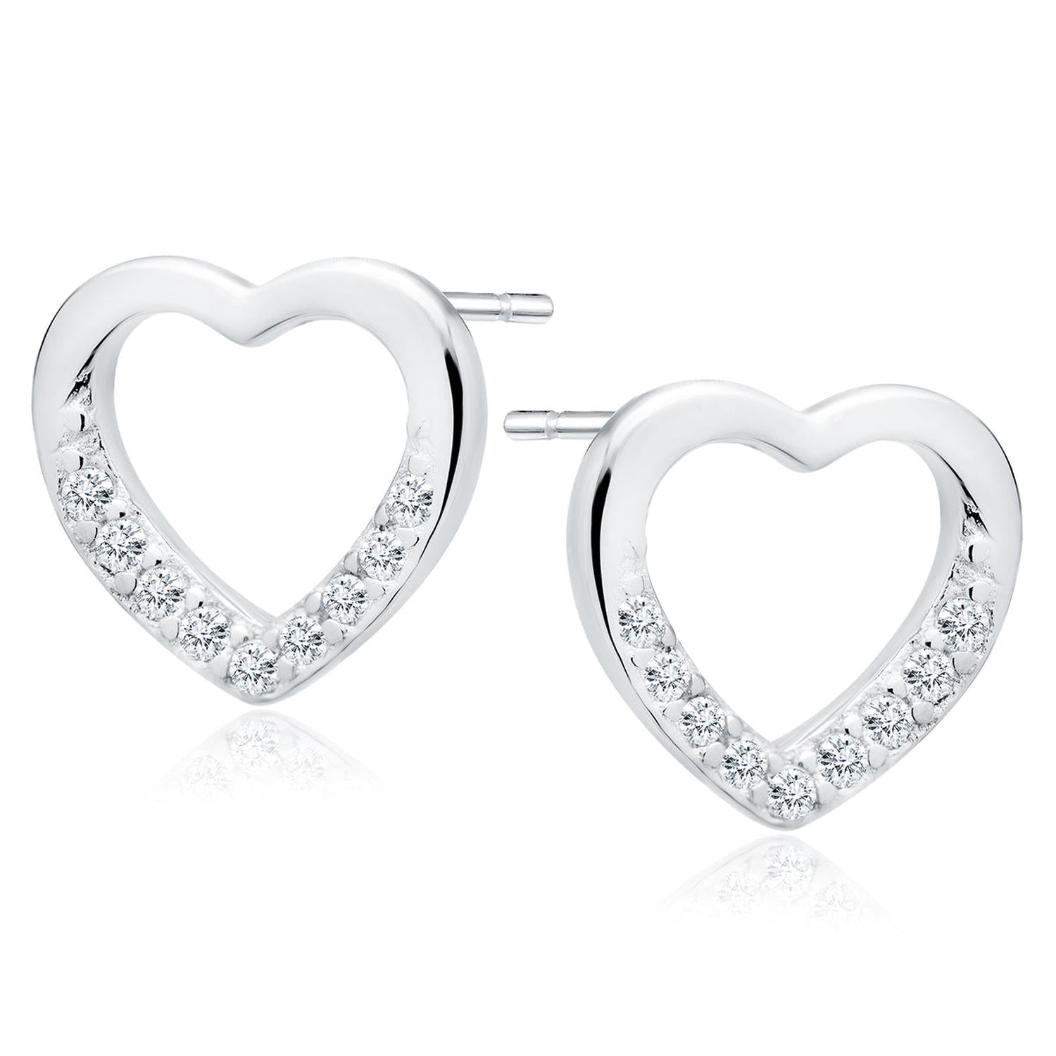 Melchior Jewellery sterling silver heart earrings with sparkling stones for women in shiny silver finish