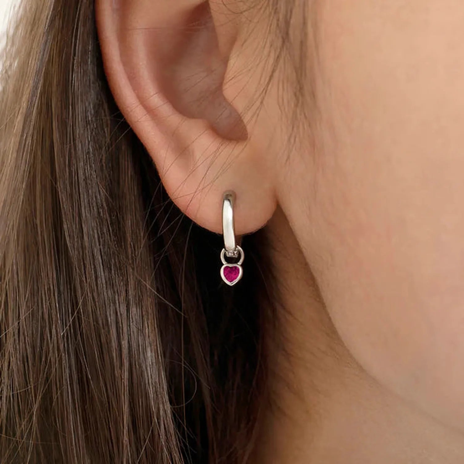Melchior Jewellery silver hoop earrings with heart-shaped ruby July birthstone earrings for girls