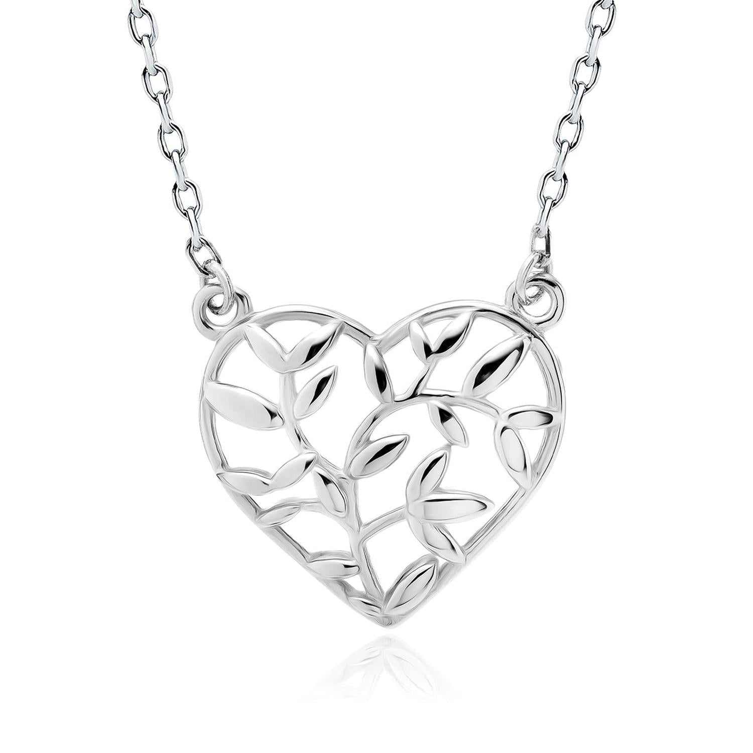 Sentiell women's sterling silver olive leaf pendant necklace with heart-shaped design on a silver chain